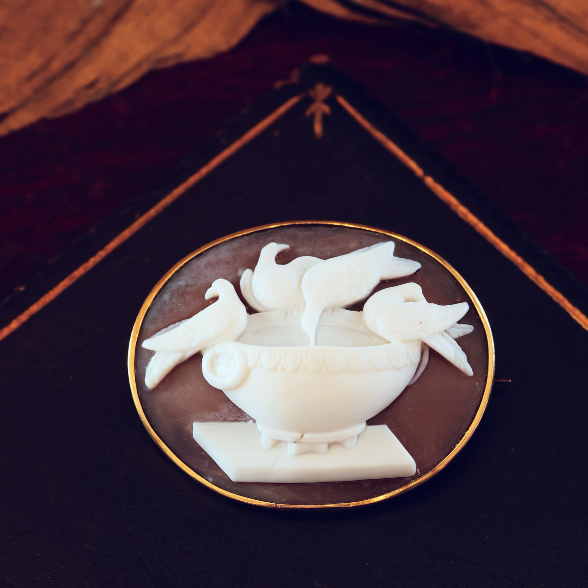 Exquisitely Antique Doves of Pliny Cameo Brooch