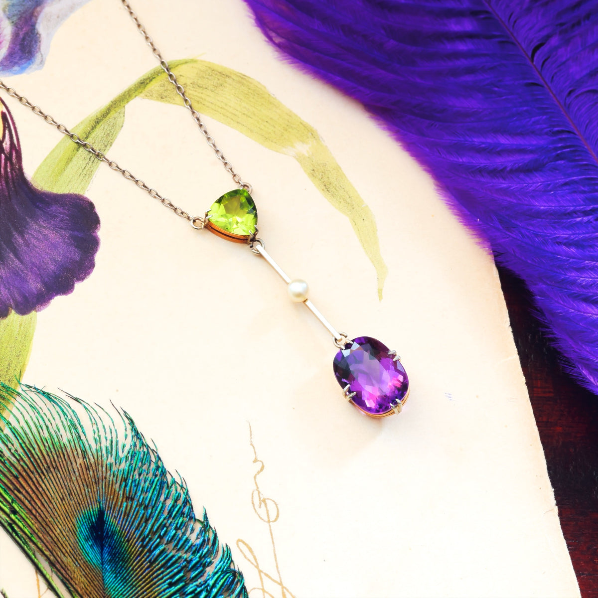 Antique Edwardian Amethyst & Peridot Lavaliere Pendant