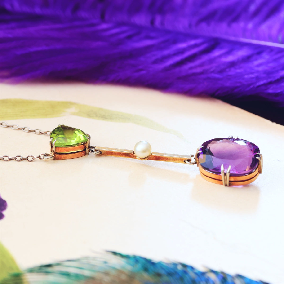 Antique Edwardian Amethyst & Peridot Lavaliere Pendant