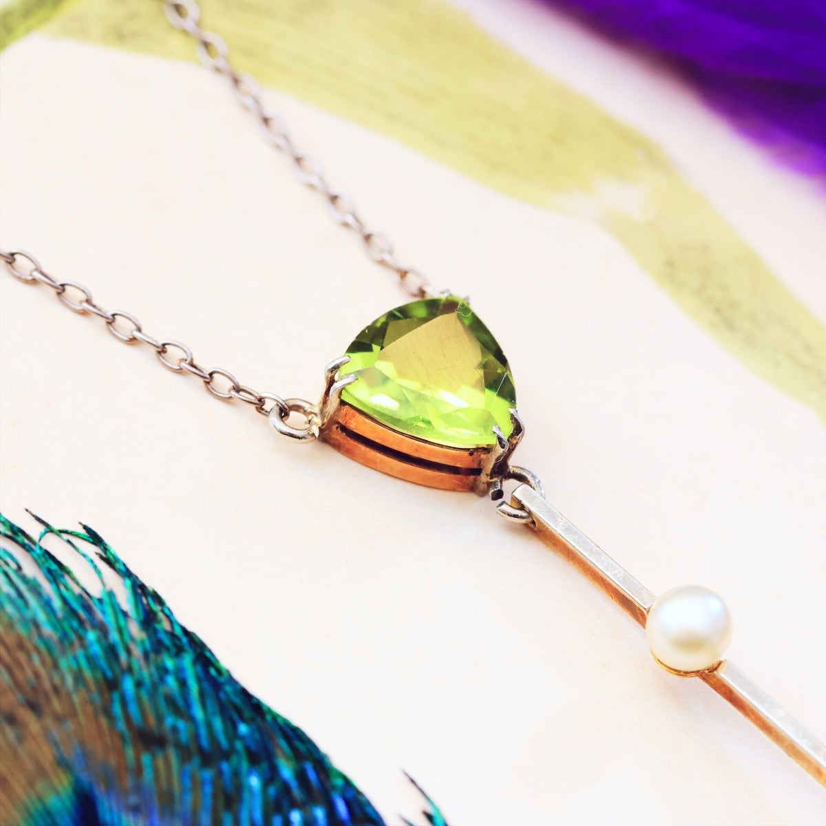 Antique Edwardian Amethyst & Peridot Lavaliere Pendant