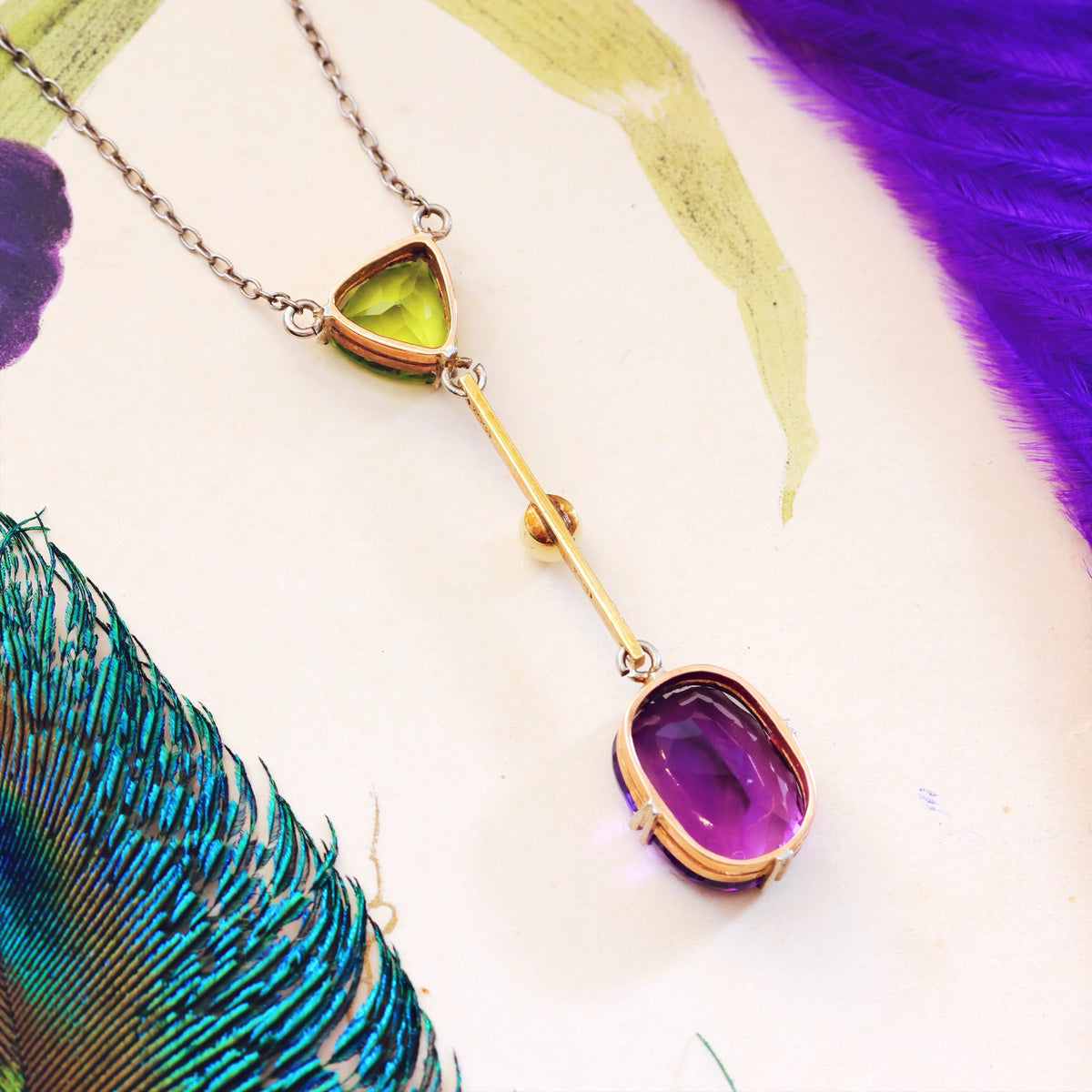 Antique Edwardian Amethyst & Peridot Lavaliere Pendant