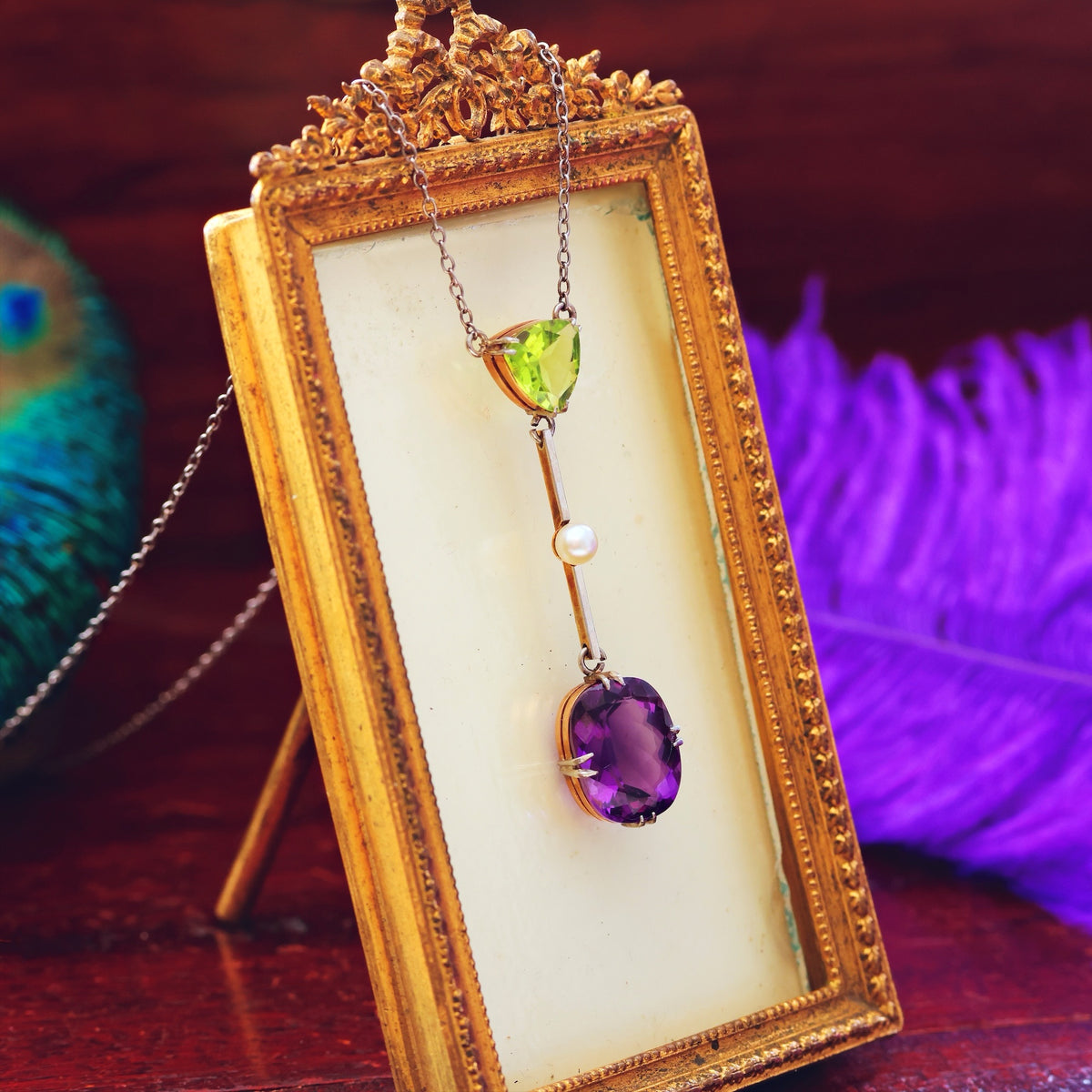 Antique Edwardian Amethyst & Peridot Lavaliere Pendant