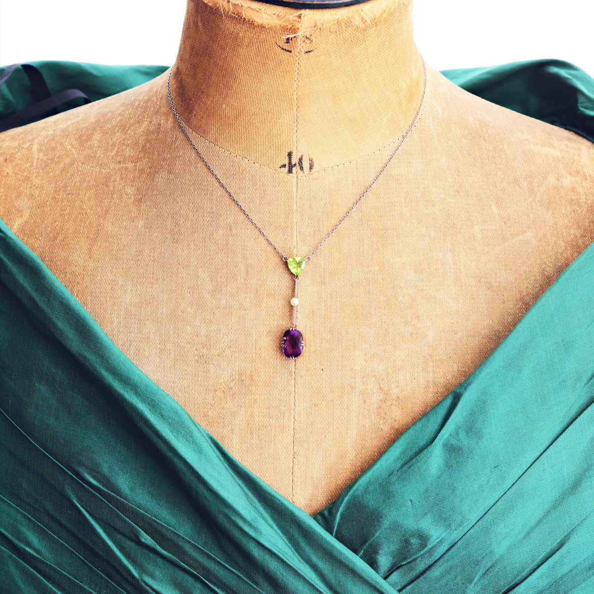 Antique Edwardian Amethyst & Peridot Lavaliere Pendant