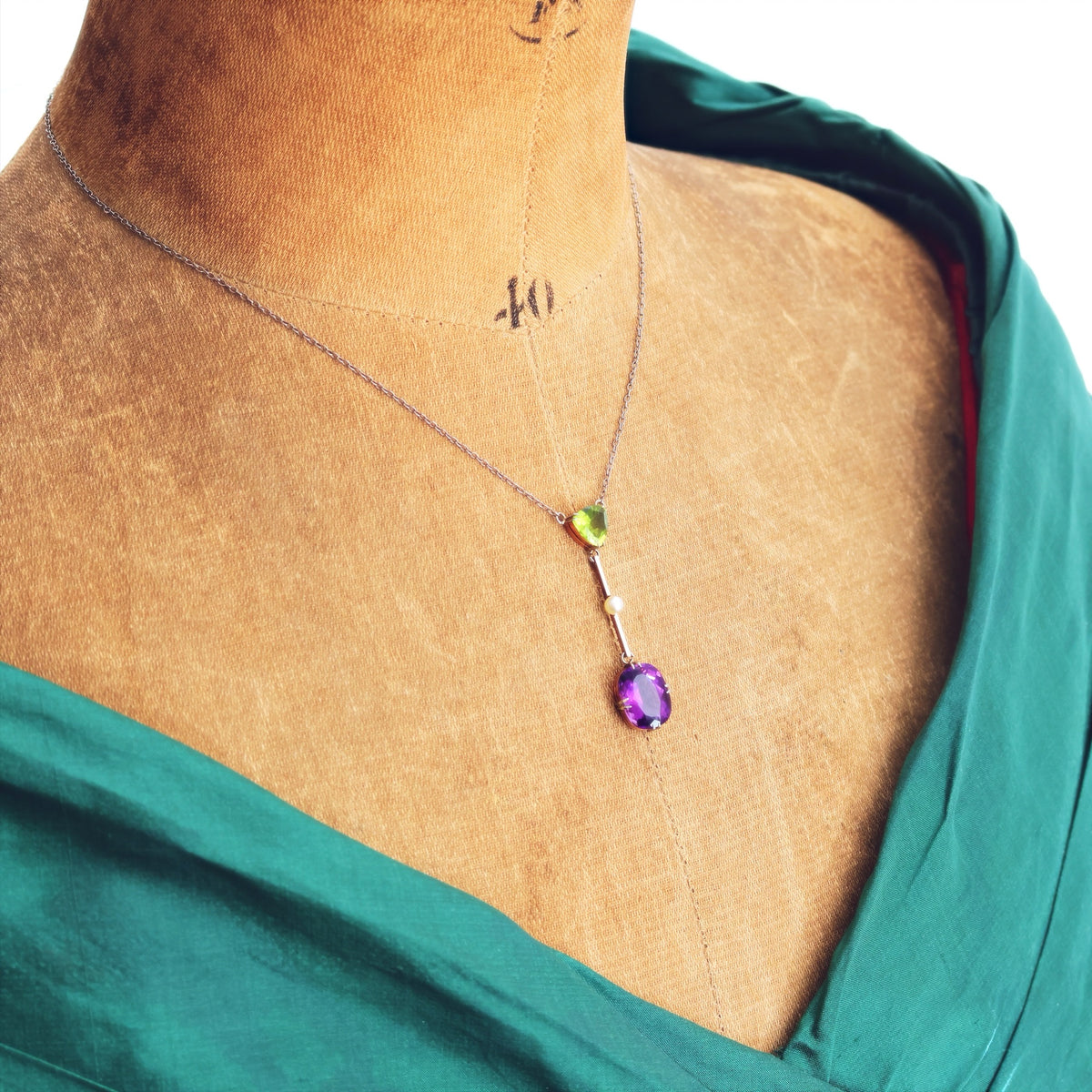 Antique Edwardian Amethyst & Peridot Lavaliere Pendant