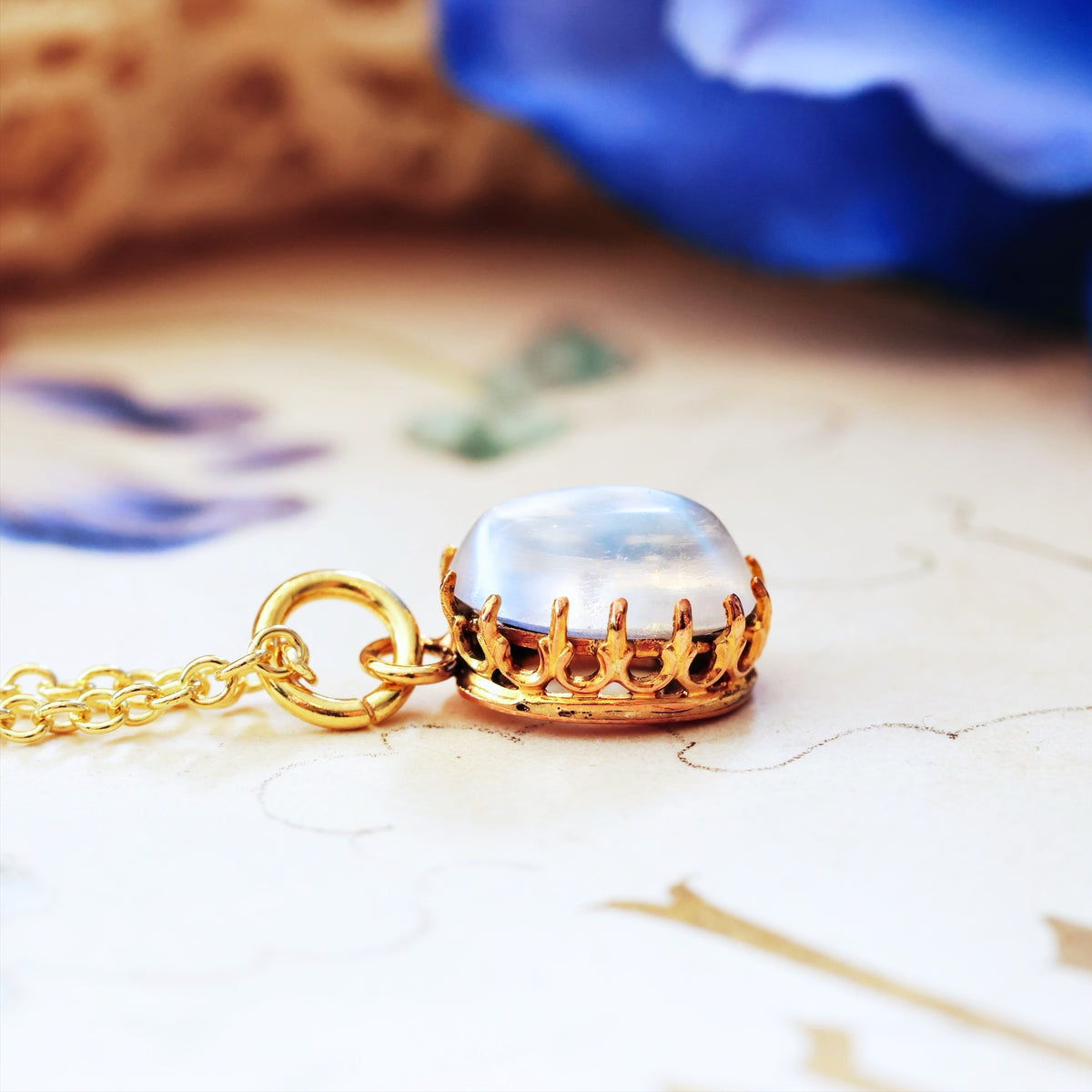 Antique Edwardian Blue Moonstone Necklace
