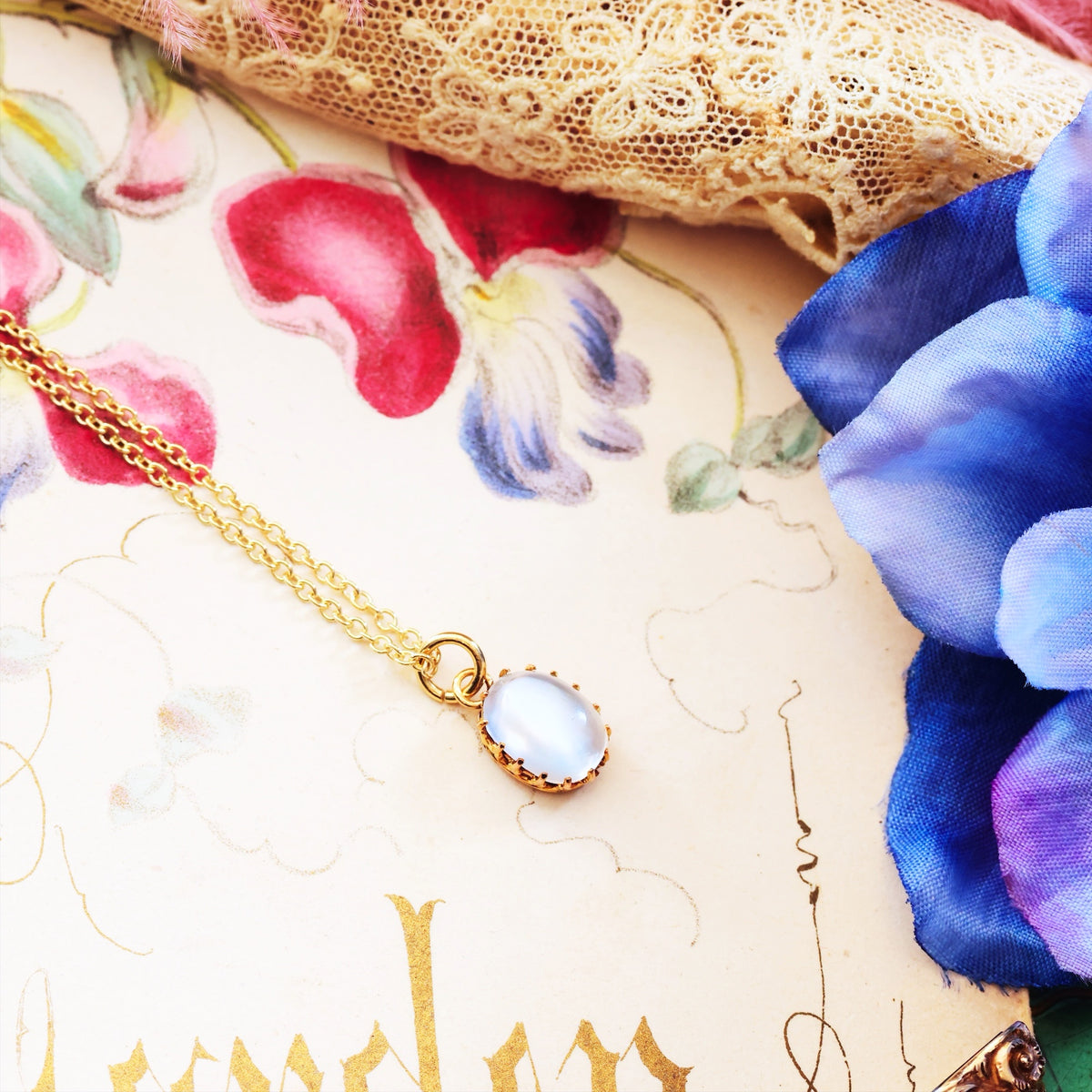 Antique Edwardian Blue Moonstone Necklace