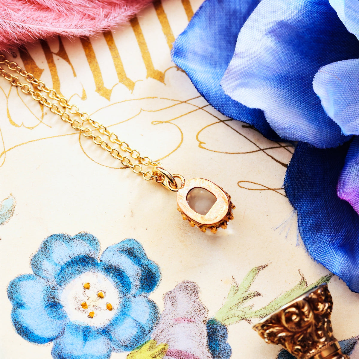 Antique Edwardian Blue Moonstone Necklace