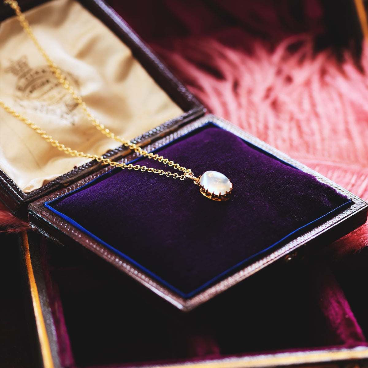 Antique Edwardian Blue Moonstone Necklace