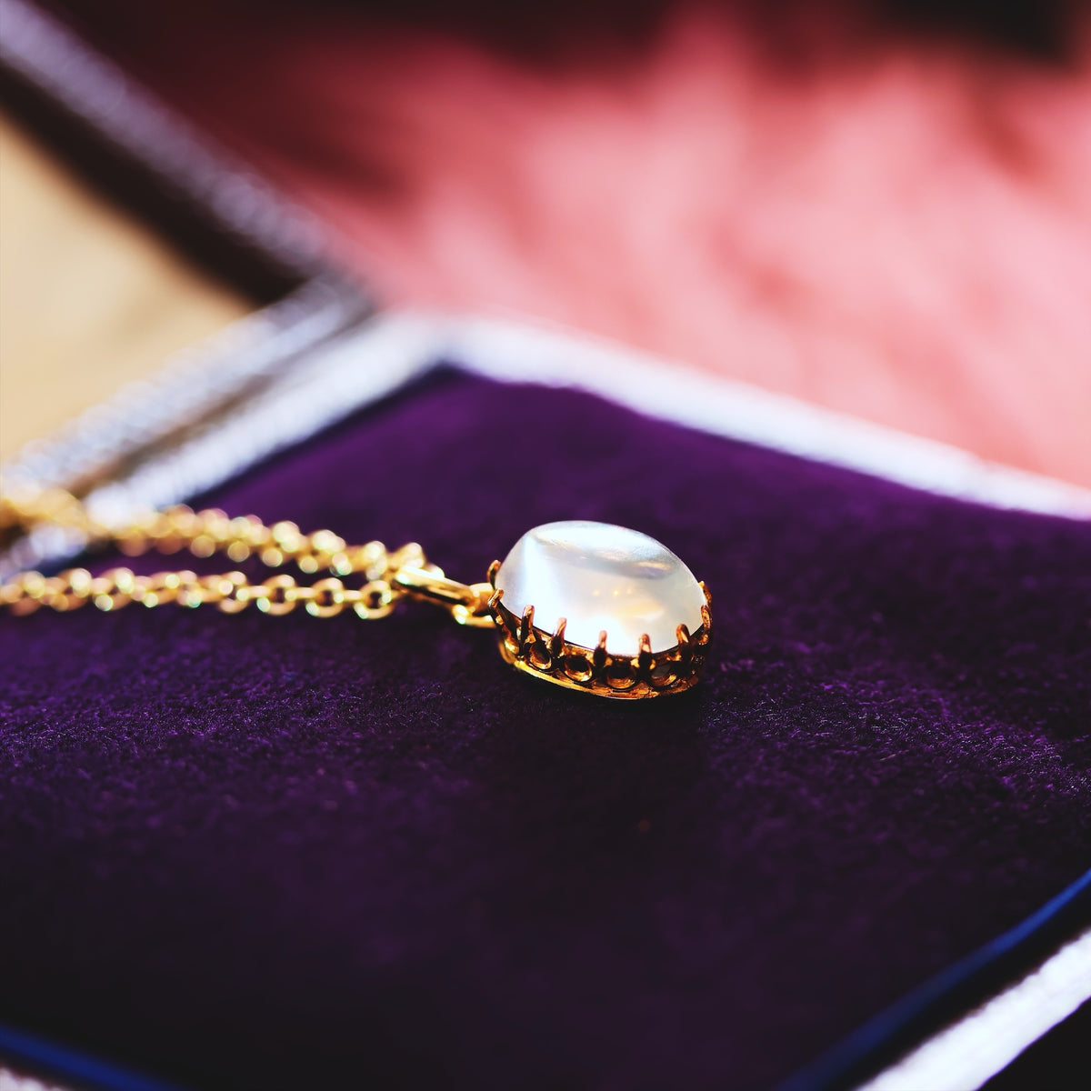 Antique Edwardian Blue Moonstone Necklace