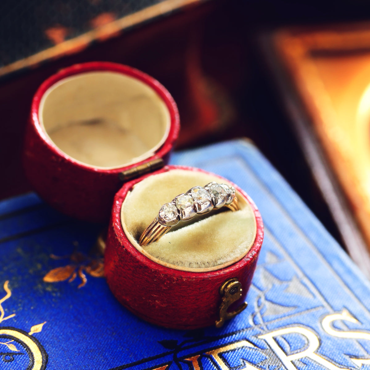 Antique Edwardian Diamond Half Hoop Engagement Ring
