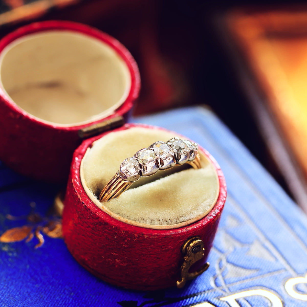 Antique Edwardian Diamond Half Hoop Engagement Ring