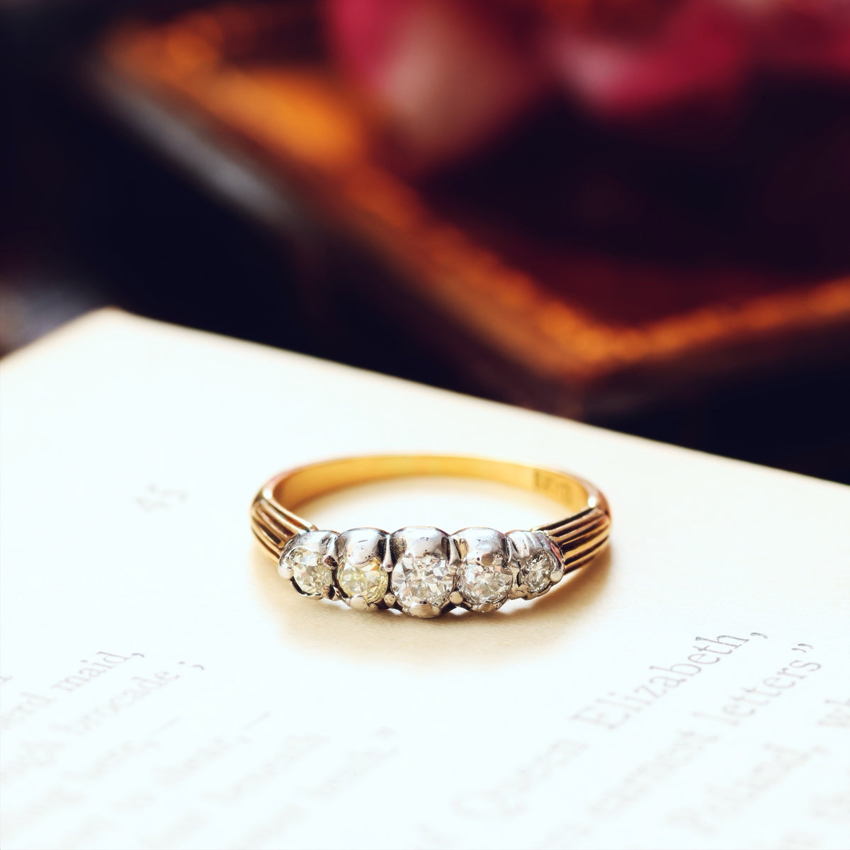 Antique Edwardian Diamond Half Hoop Engagement Ring