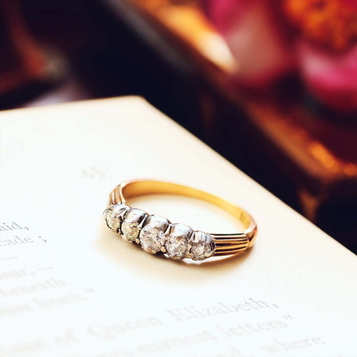 Antique Edwardian Diamond Half Hoop Engagement Ring