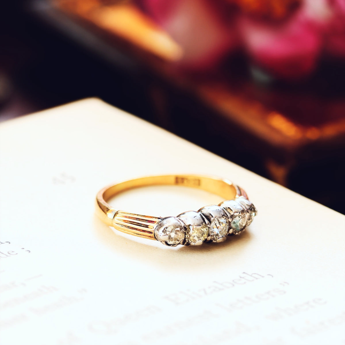 Antique Edwardian Diamond Half Hoop Engagement Ring