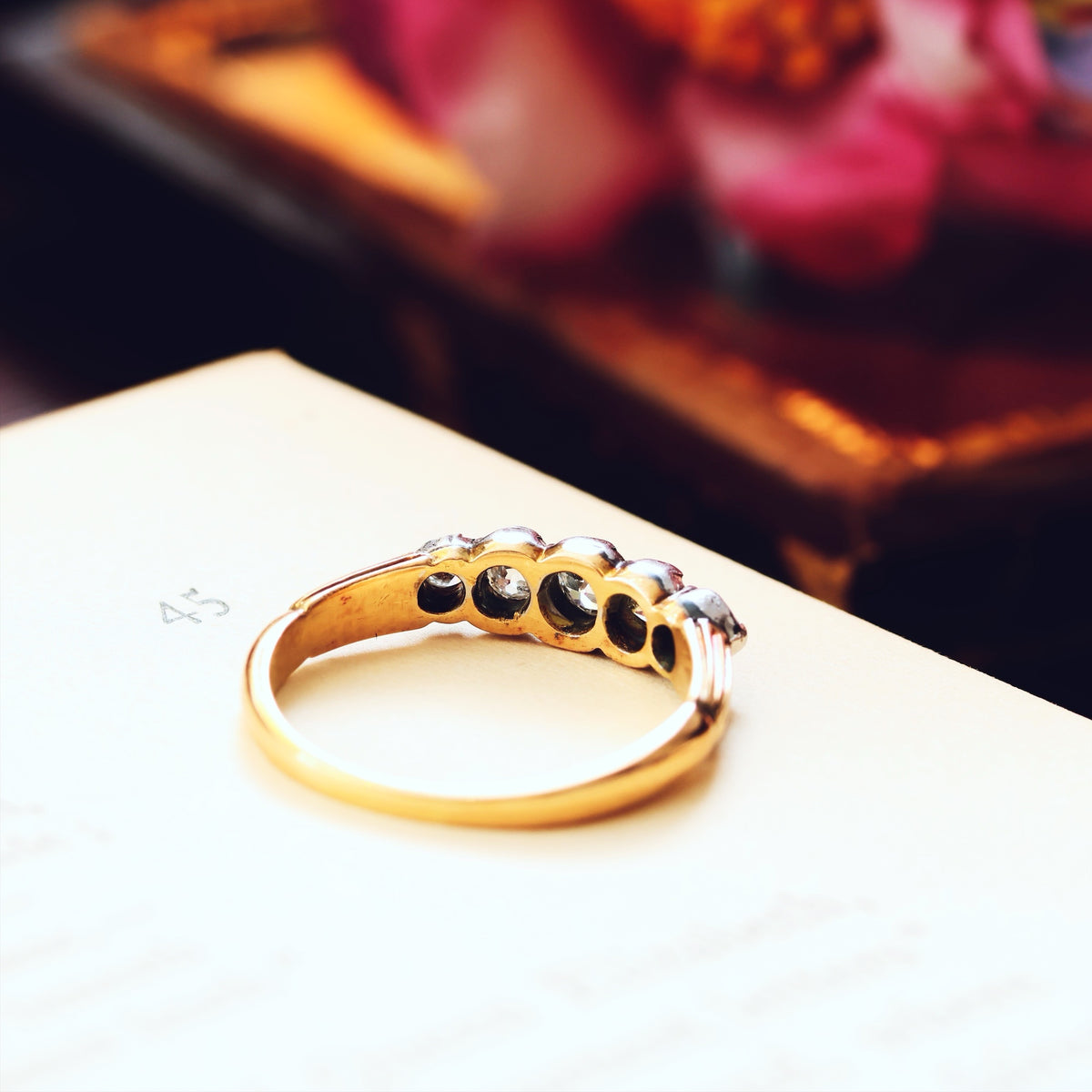 Antique Edwardian Diamond Half Hoop Engagement Ring