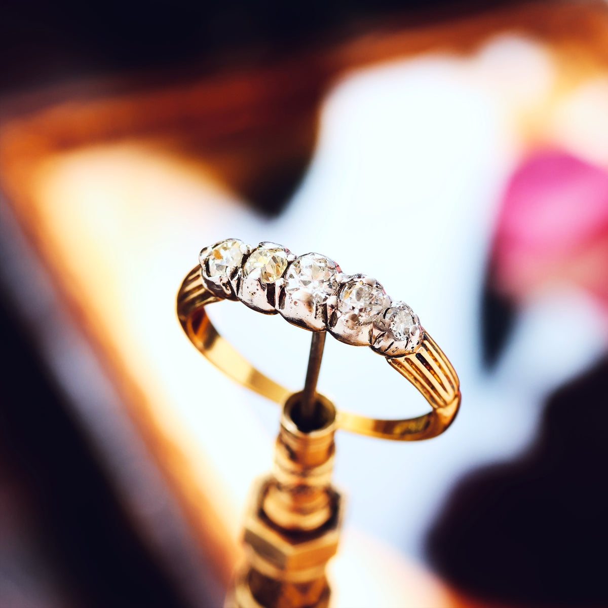 Antique Edwardian Diamond Half Hoop Engagement Ring