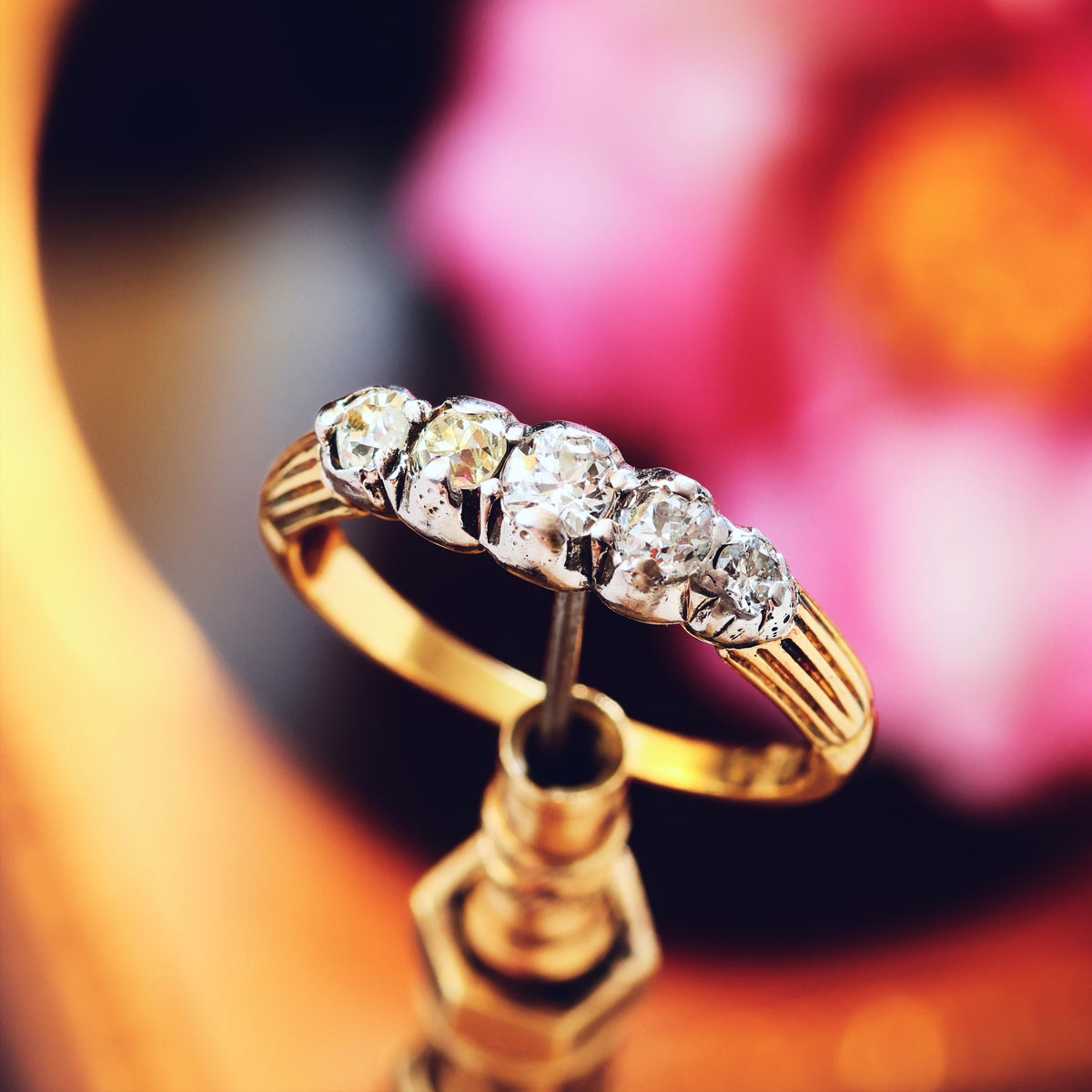 Antique Edwardian Diamond Half Hoop Engagement Ring