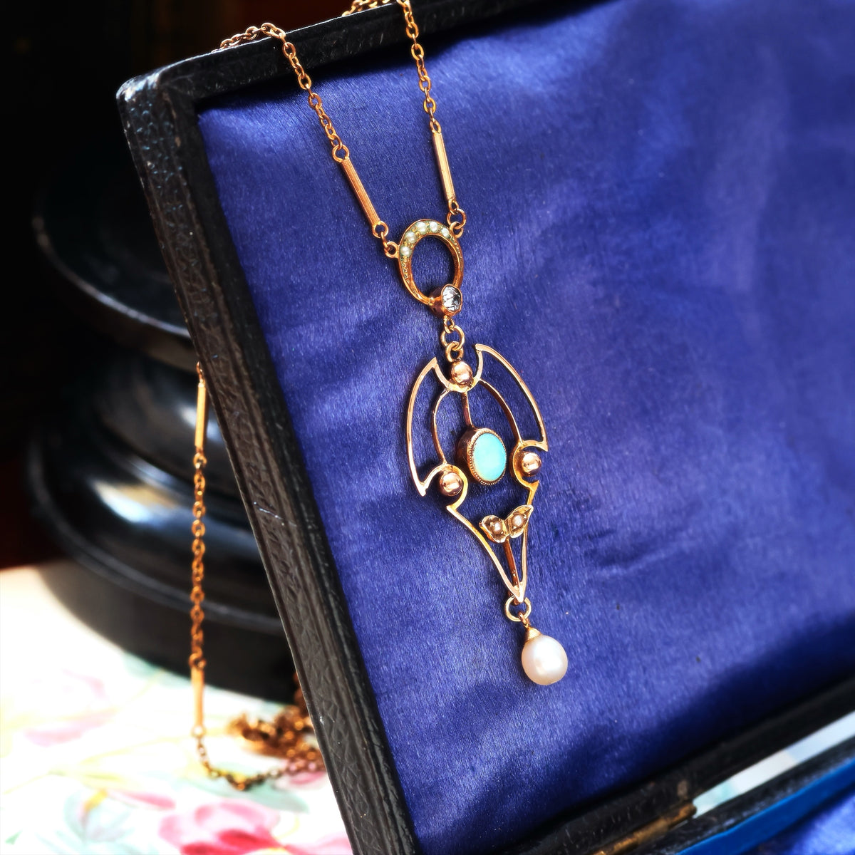 Antique Edwardian Opal, Diamond & Pearl Pendant