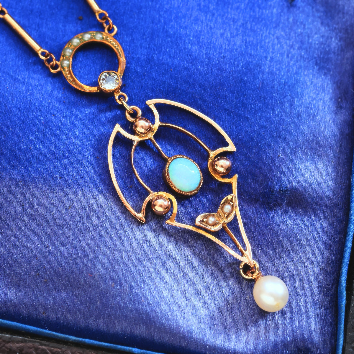 Antique Edwardian Opal, Diamond & Pearl Pendant