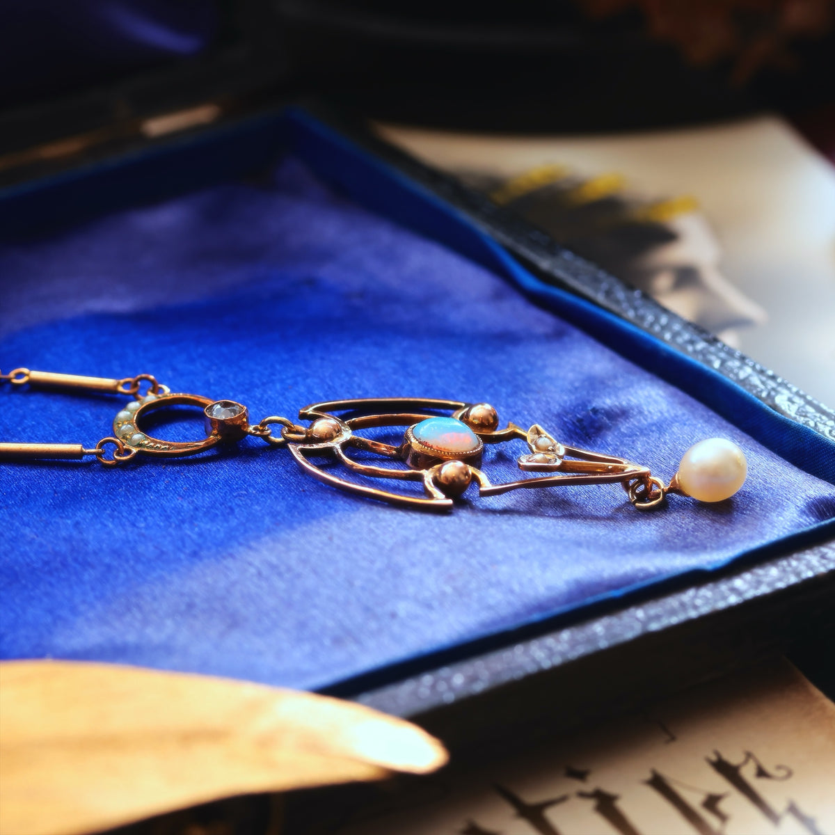 Antique Edwardian Opal, Diamond & Pearl Pendant