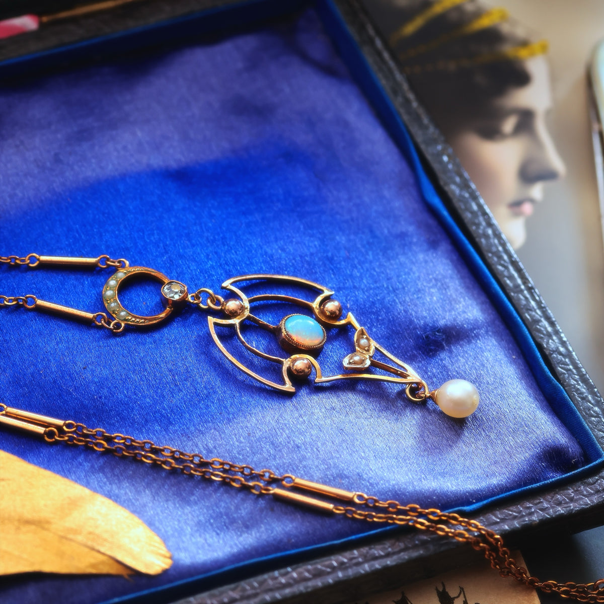 Antique Edwardian Opal, Diamond & Pearl Pendant