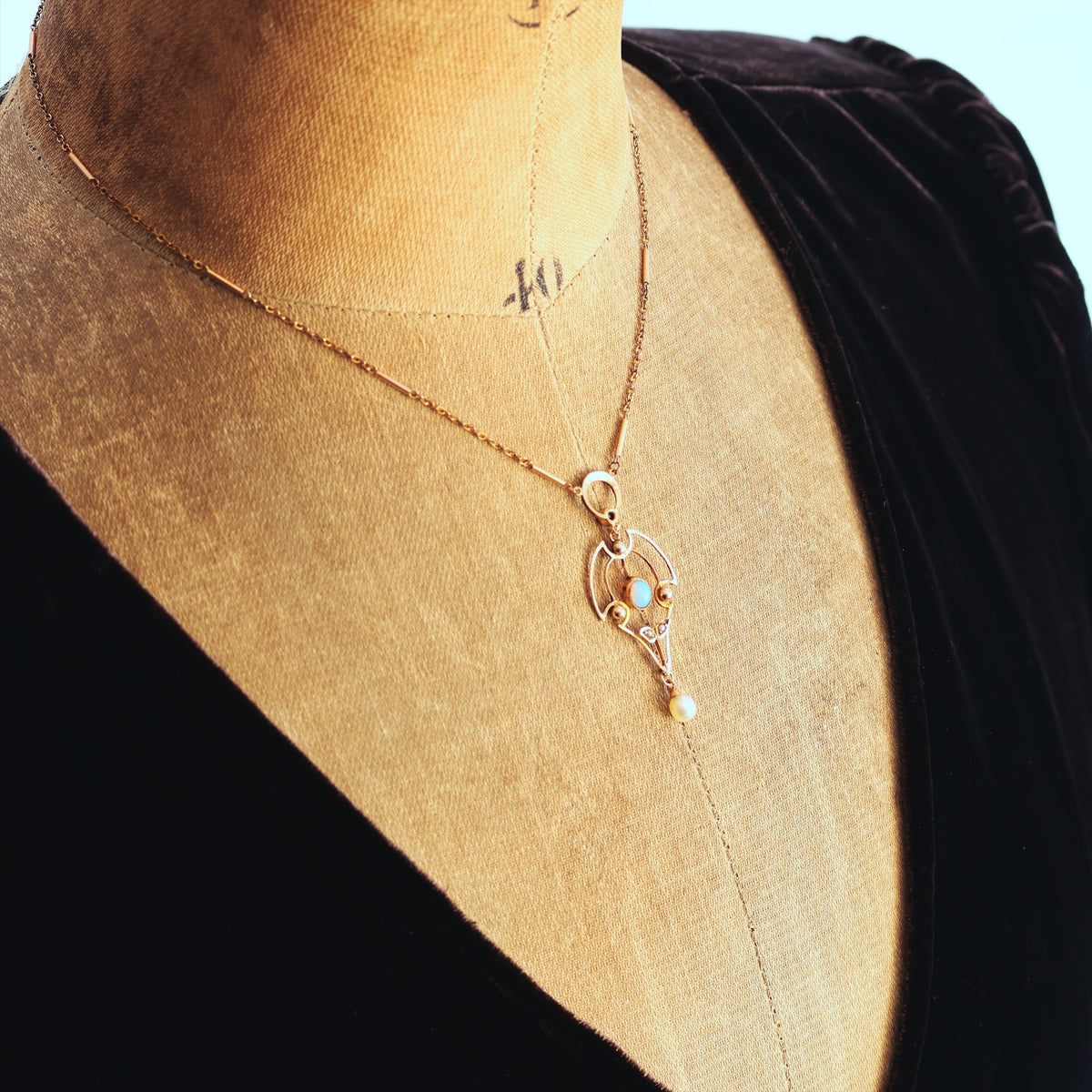 Antique Edwardian Opal, Diamond & Pearl Pendant