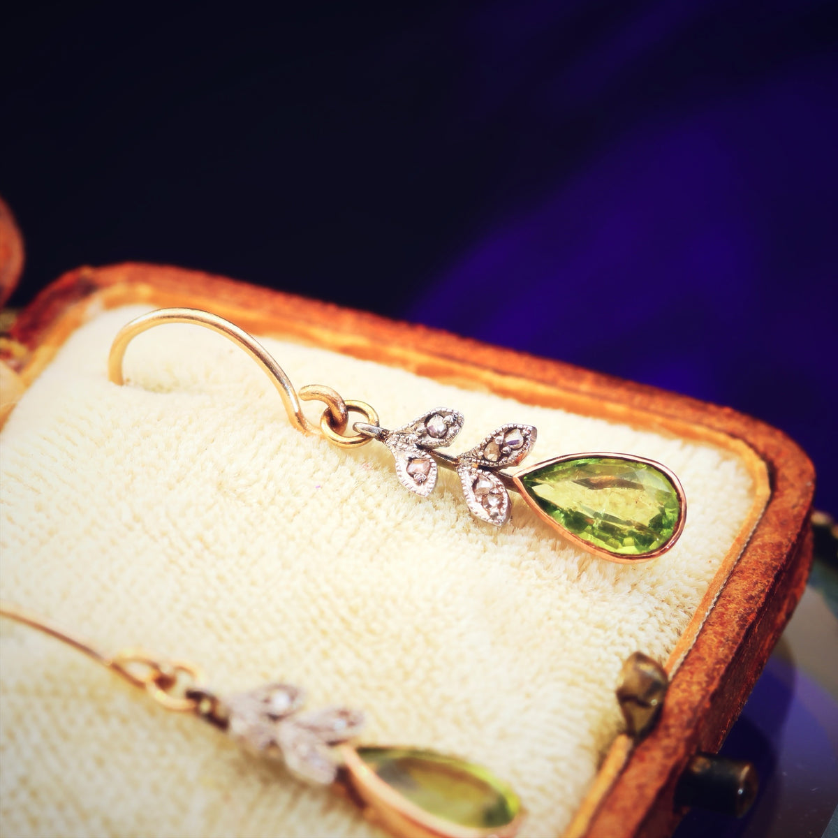 Antique Edwardian Peridot & Diamond Drop Earrings