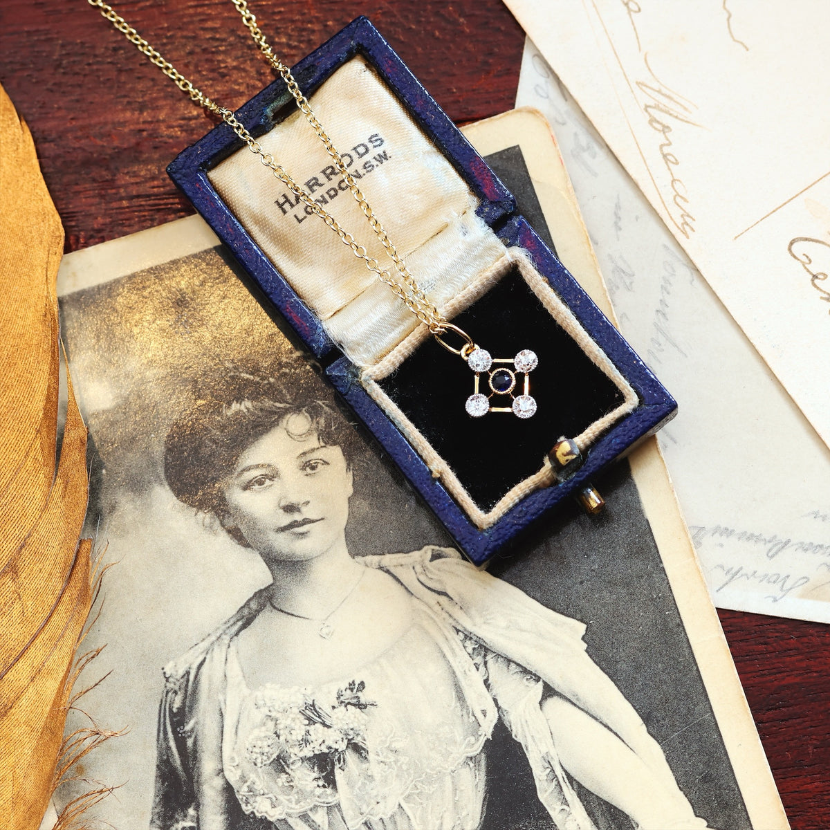Antique Edwardian Sapphire & Diamond Pendant
