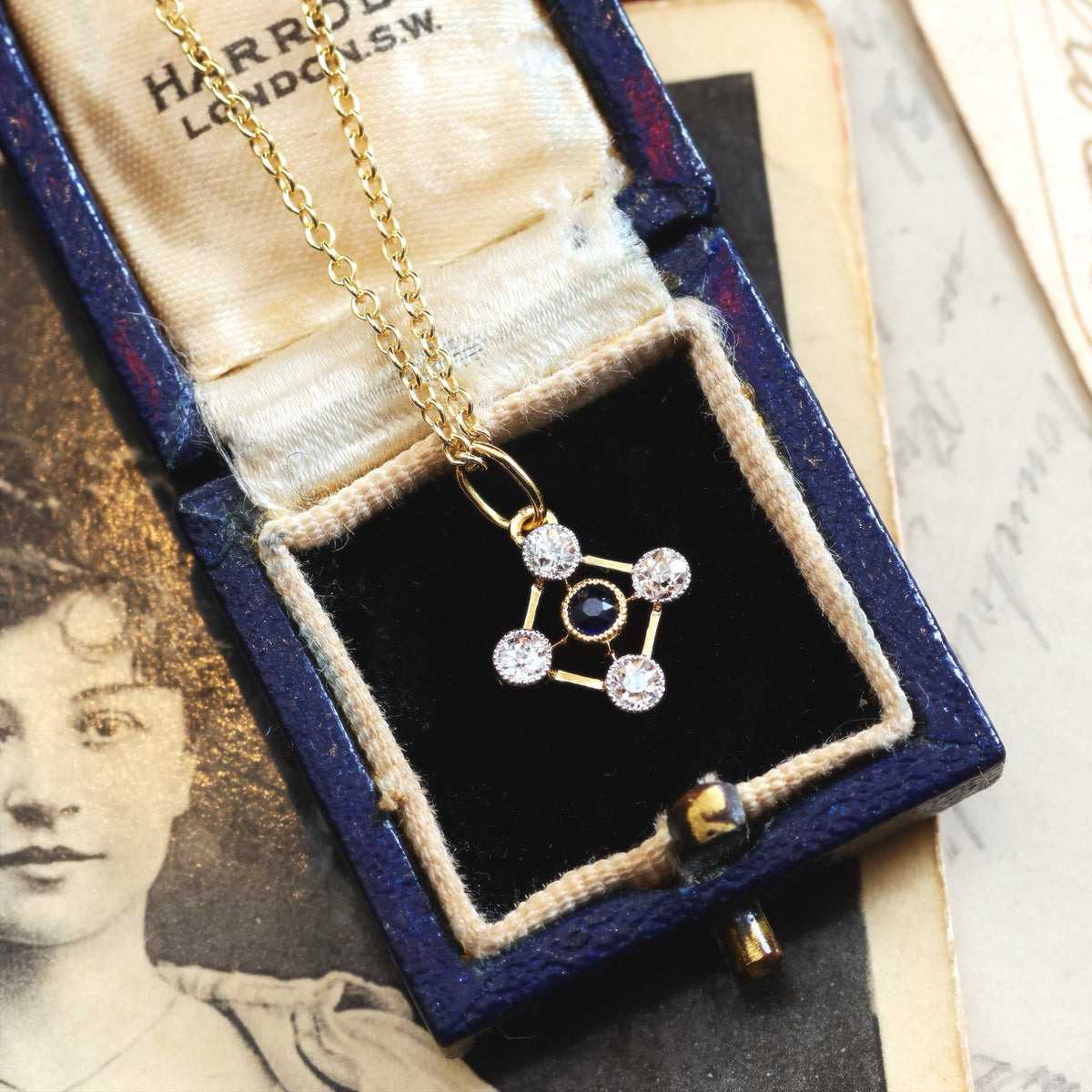 Antique Edwardian Sapphire & Diamond Pendant