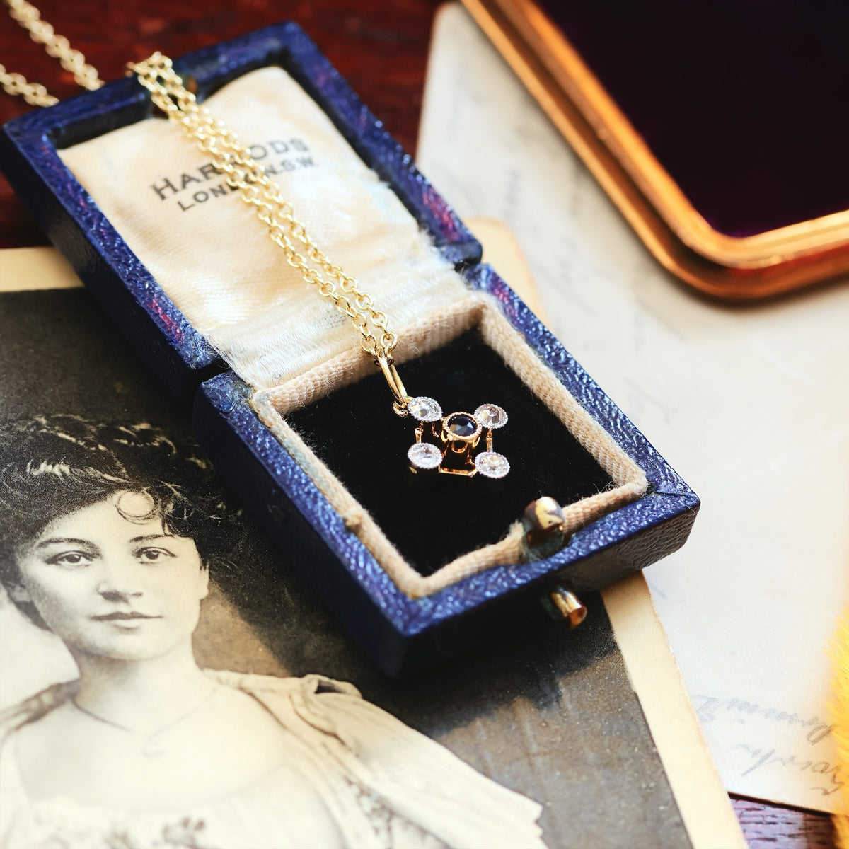 Antique Edwardian Sapphire & Diamond Pendant