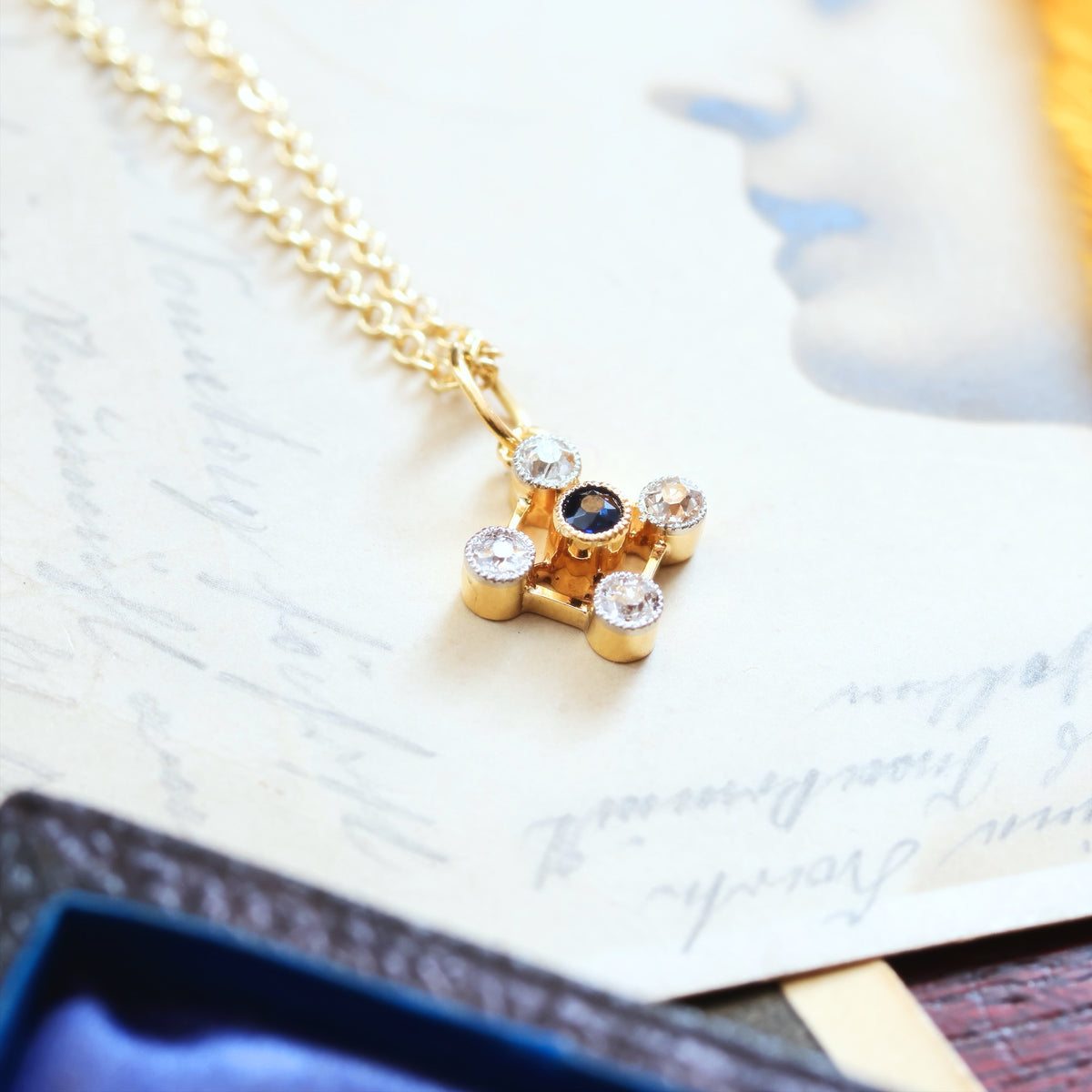 Antique Edwardian Sapphire & Diamond Pendant