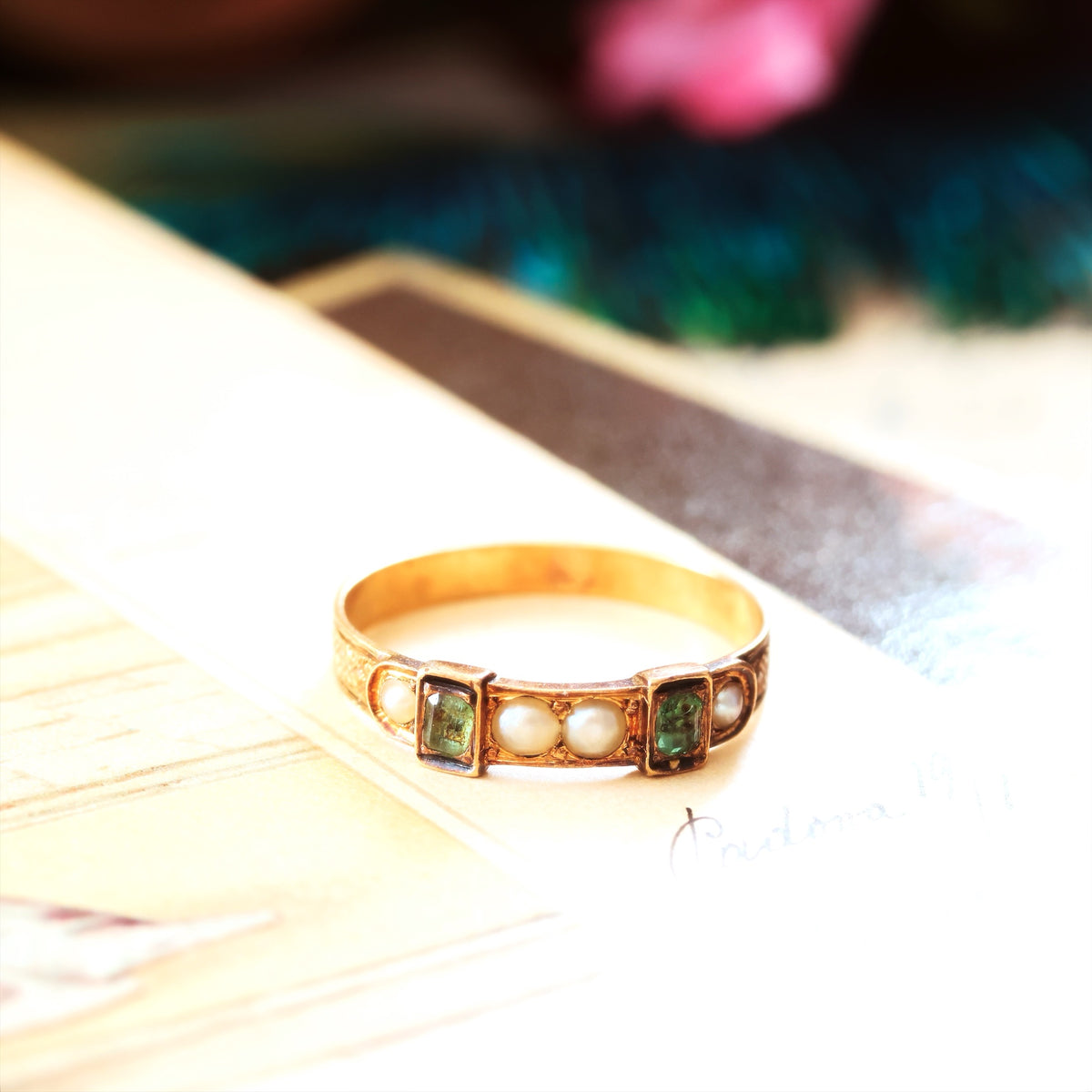 Antique Emerald & Pearl Ring