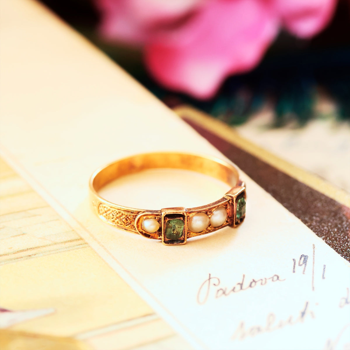 Antique Georgian Emerald & Pearl Buckle Fidelity Ring