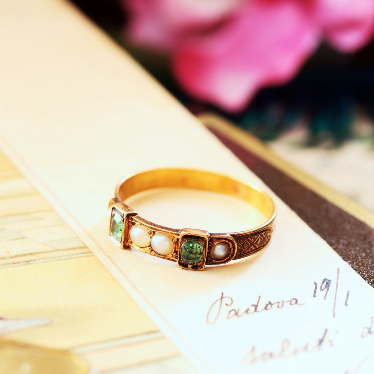Antique Georgian Emerald & Pearl Buckle Fidelity Ring