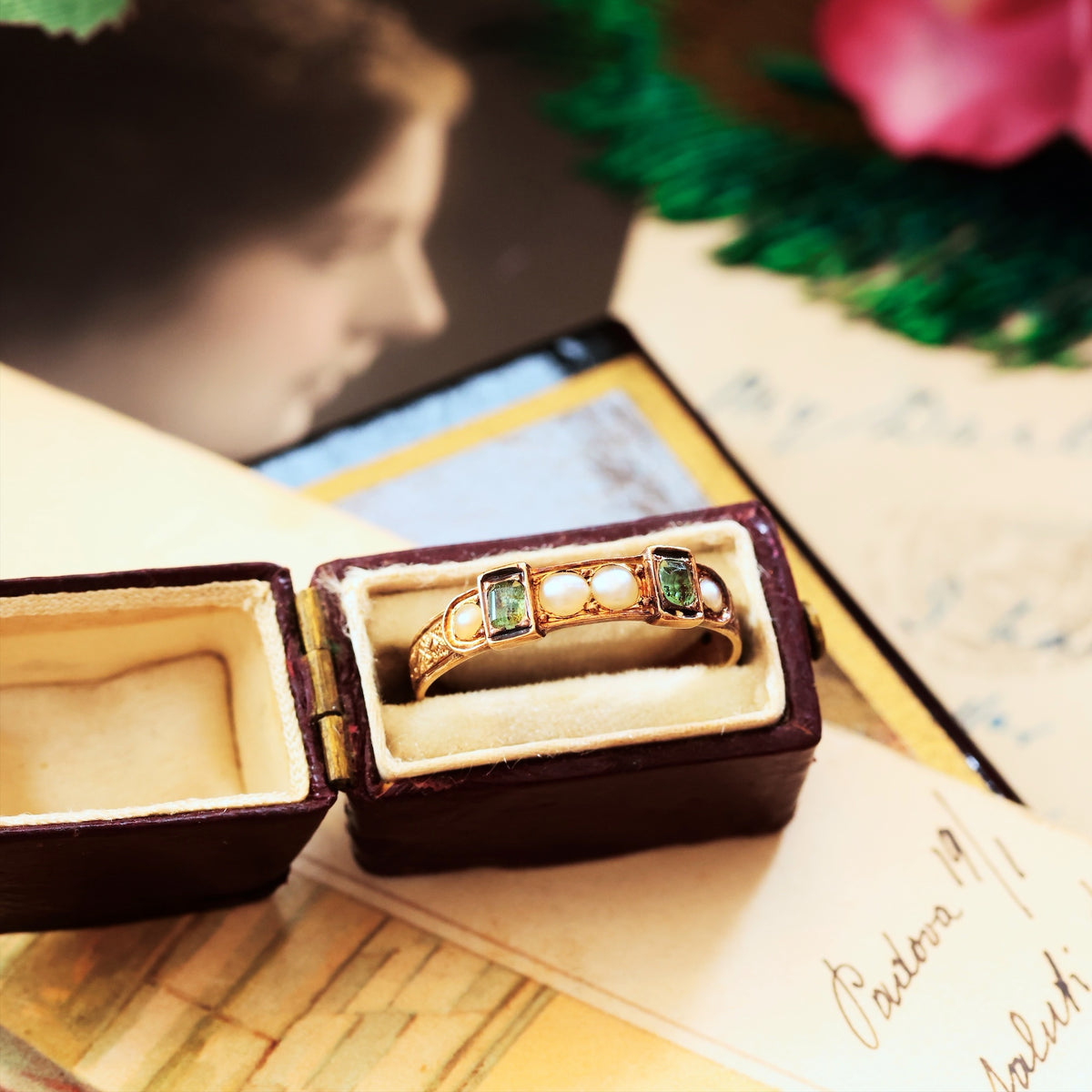 Antique Georgian Emerald & Pearl Buckle Fidelity Ring