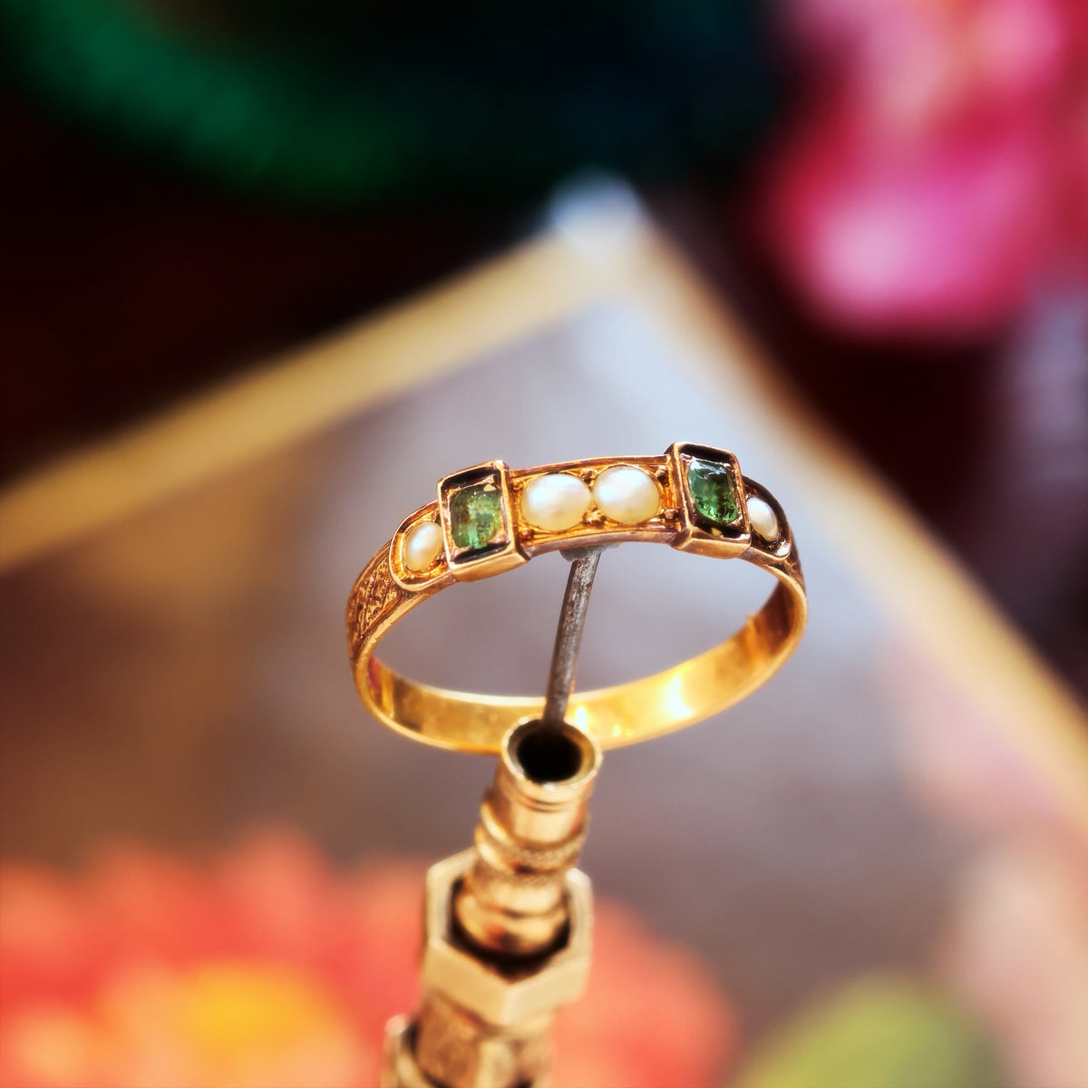 Antique Georgian Emerald & Pearl Buckle Fidelity Ring