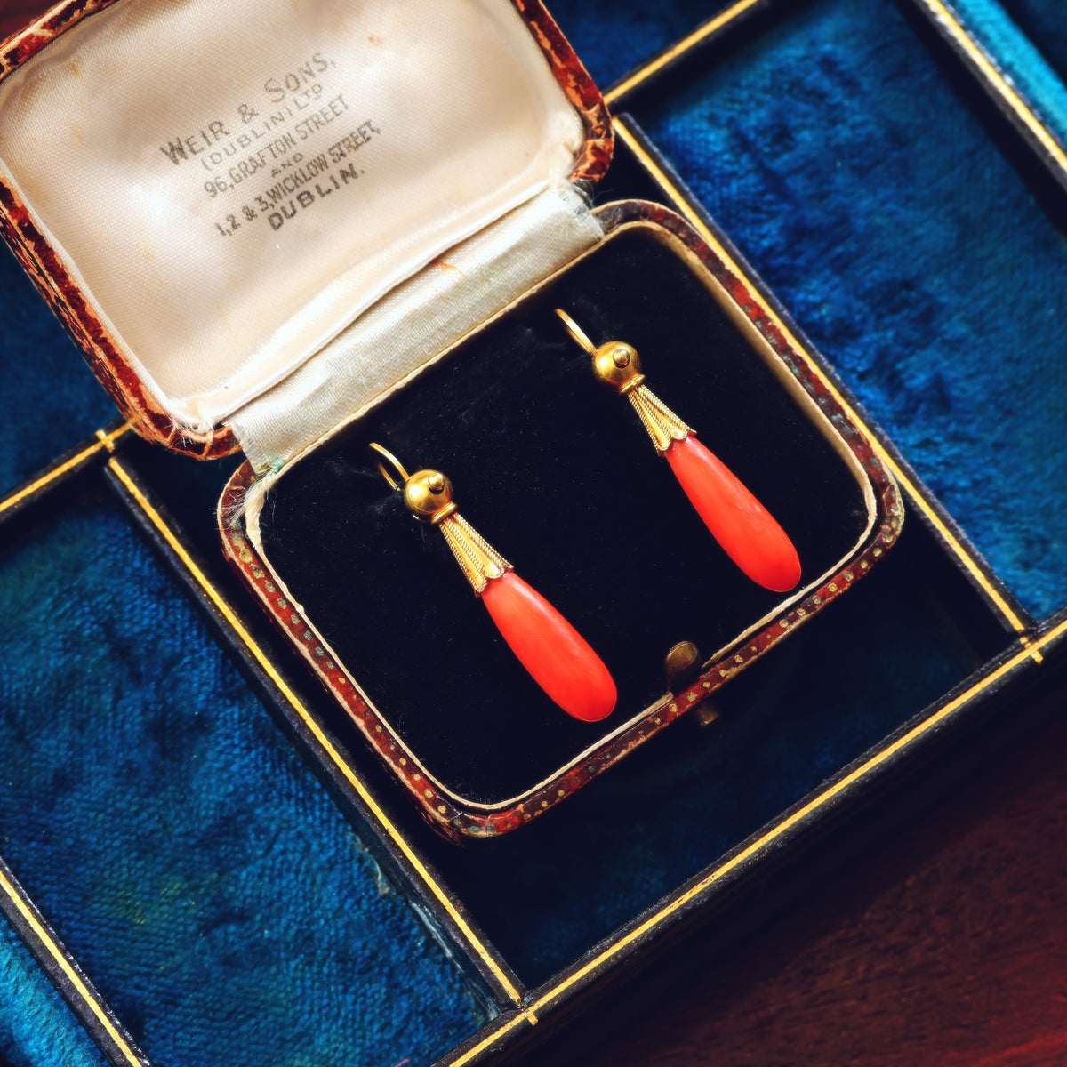 Fine Antique Etruscan Revival Coral Earrings