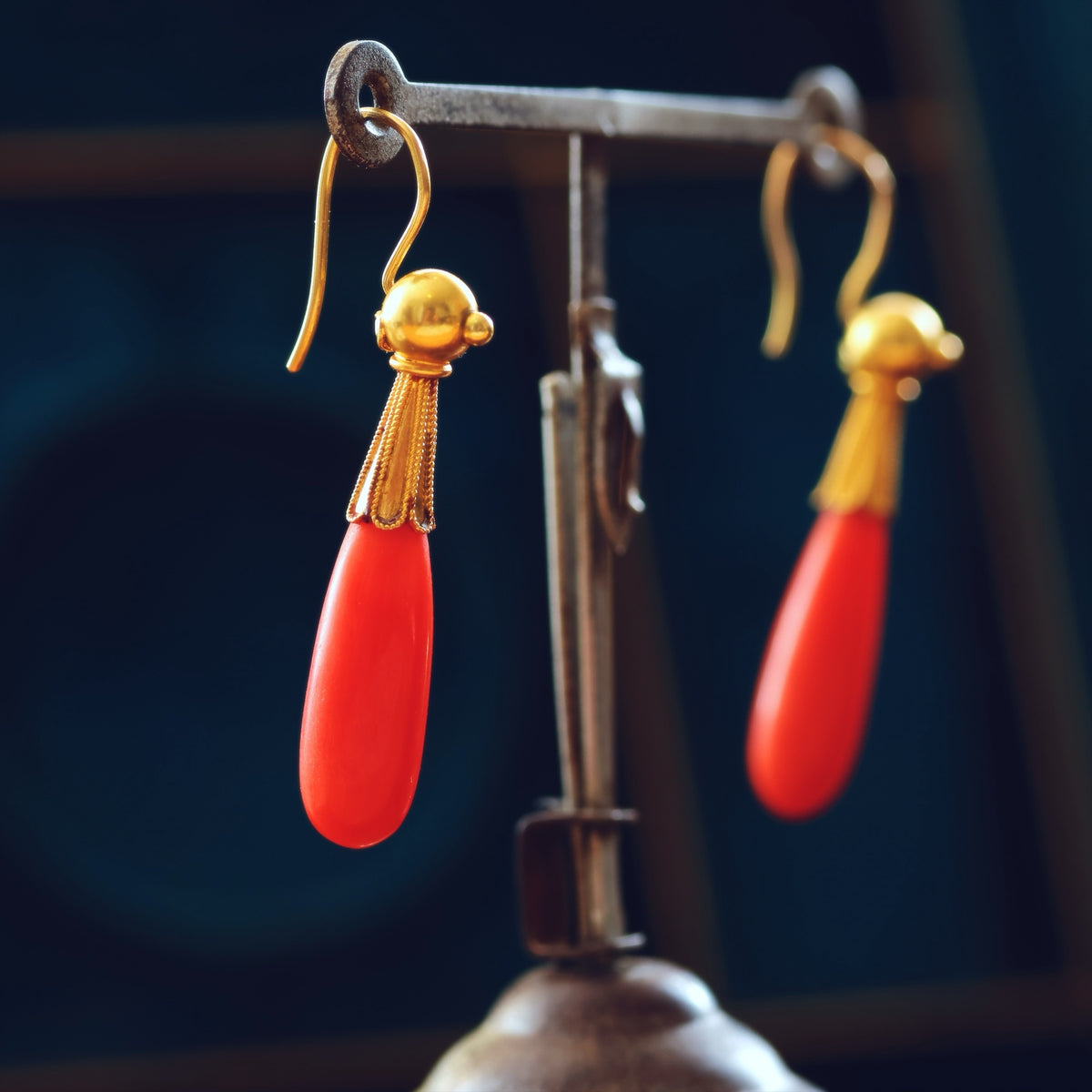 Fine Antique Etruscan Revival Coral Earrings