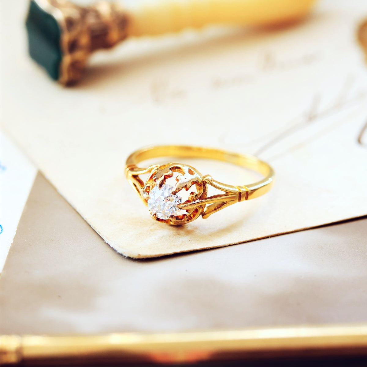 Antique Fleur de Lys Hand Cut Diamond Engagement Ring