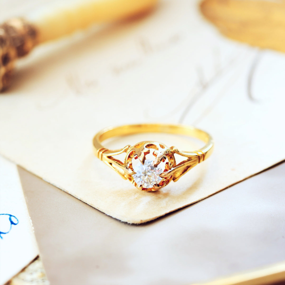 Antique Fleur de Lys Hand Cut Diamond Engagement Ring