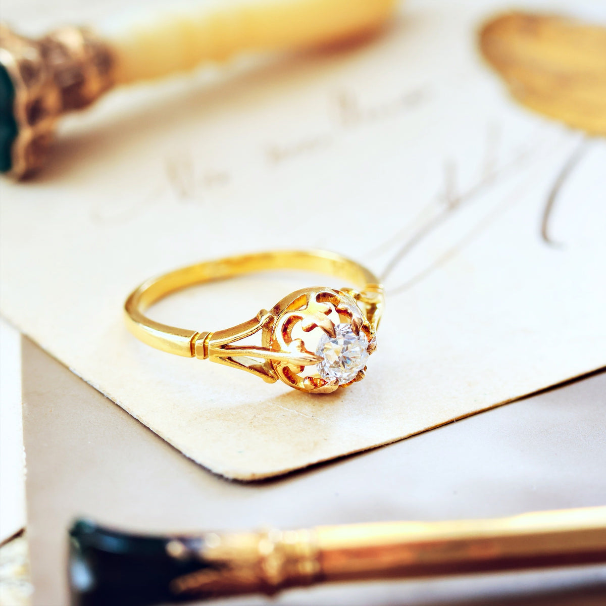 Antique Fleur de Lys Hand Cut Diamond Engagement Ring