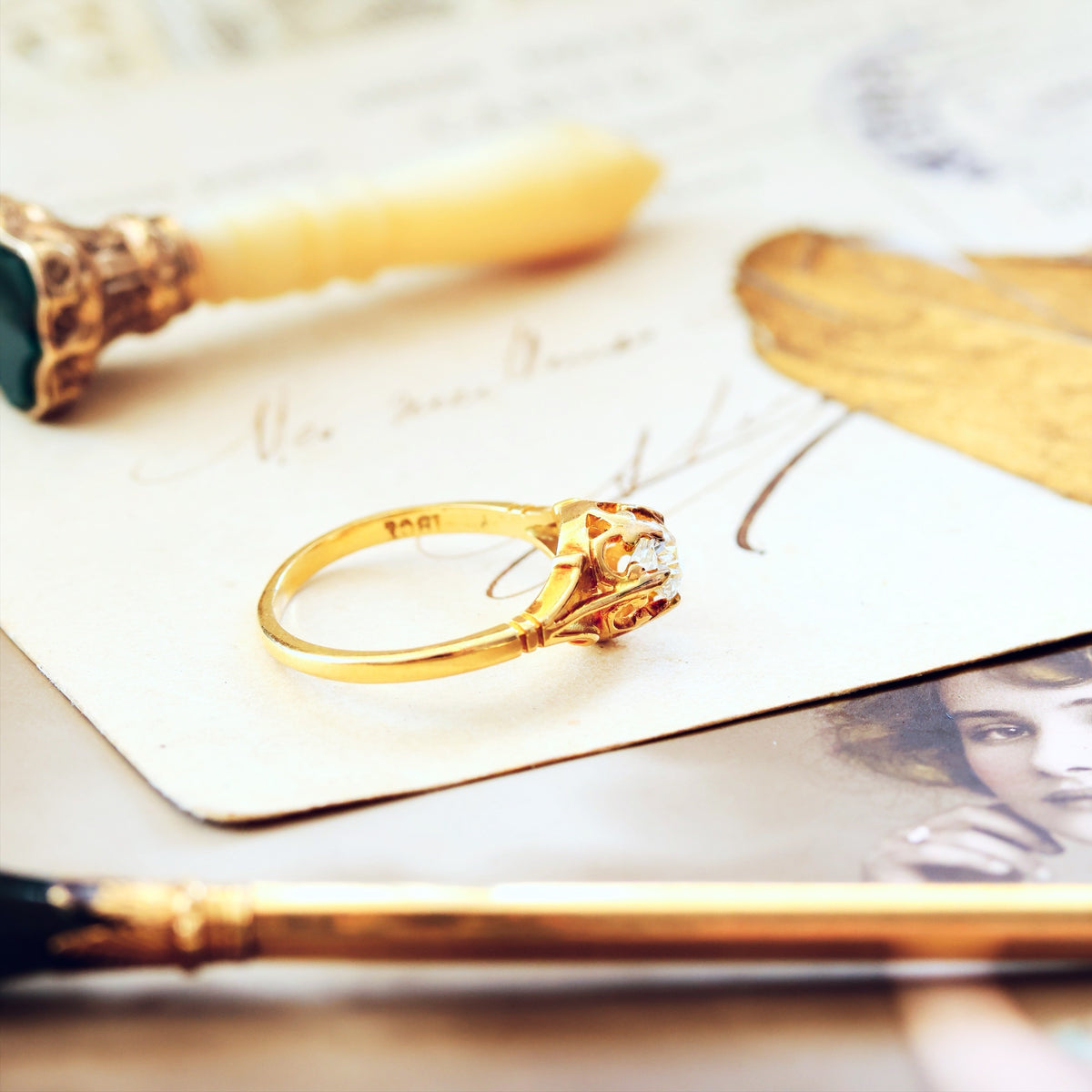Antique Fleur de Lys Hand Cut Diamond Engagement Ring