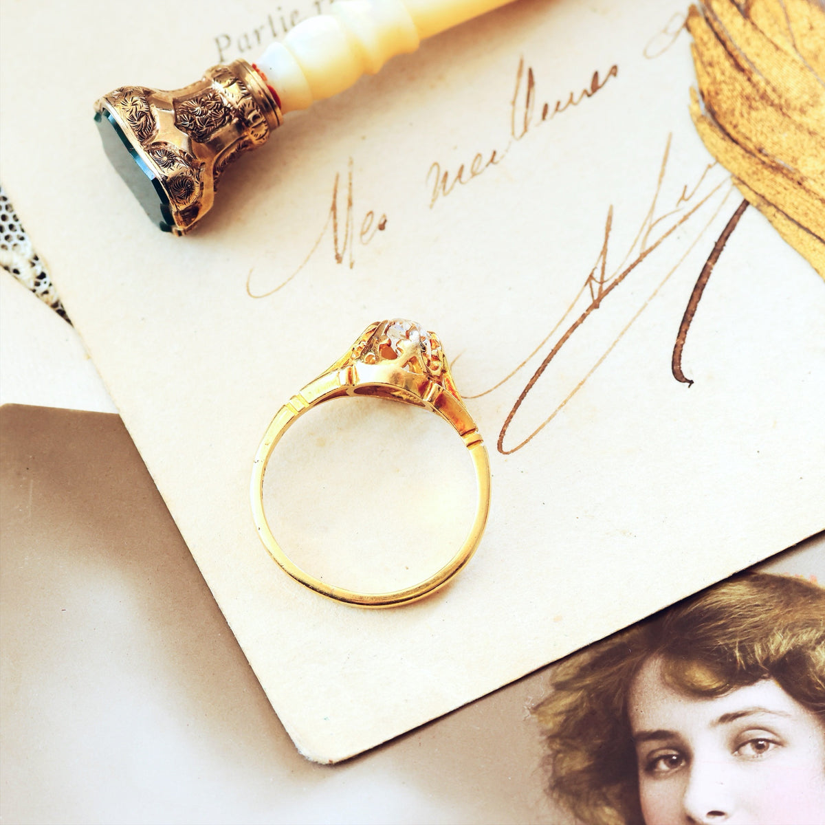 Antique Fleur de Lys Hand Cut Diamond Engagement Ring