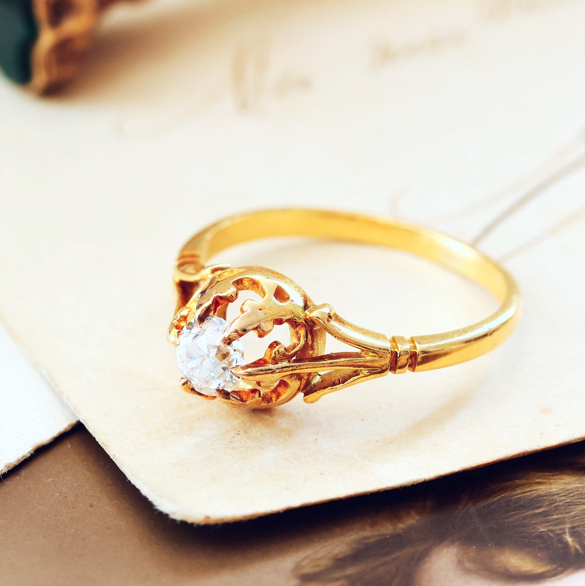 Antique Fleur de Lys Hand Cut Diamond Engagement Ring