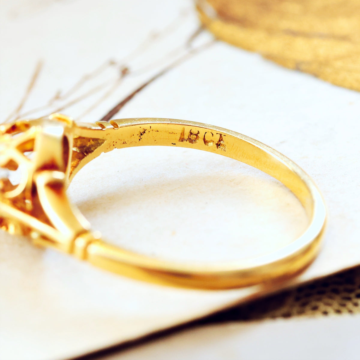 Antique Fleur de Lys Hand Cut Diamond Engagement Ring
