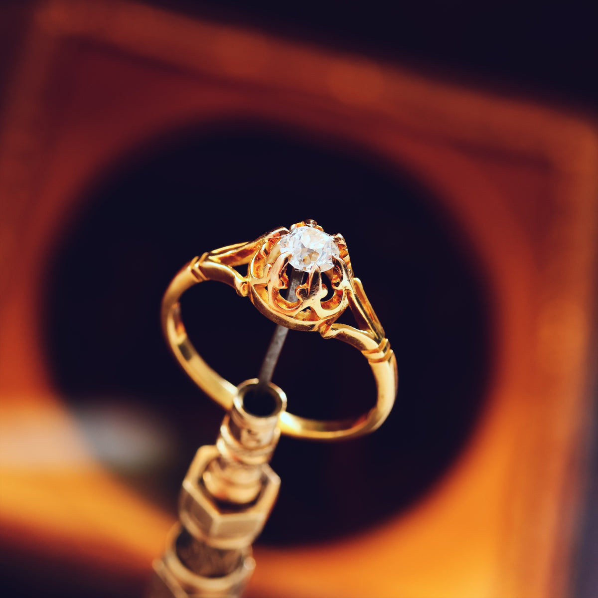 Antique Fleur de Lys Hand Cut Diamond Engagement Ring