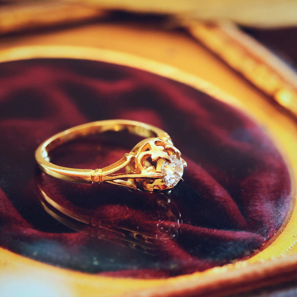 Antique Fleur de Lys Hand Cut Diamond Engagement Ring