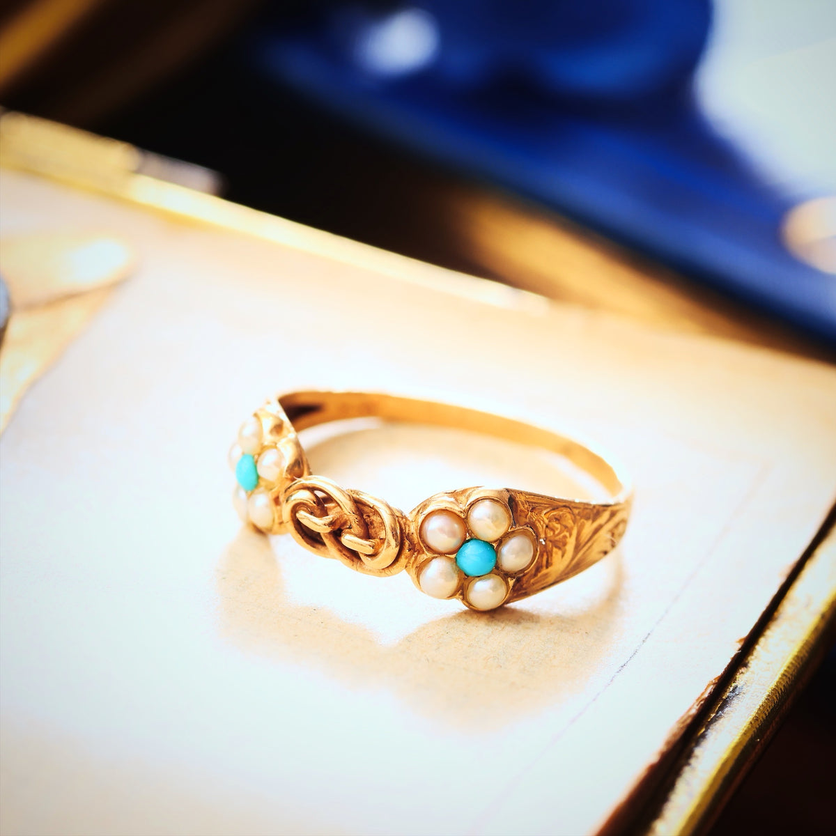 Antique Forget-me-not Turquoise & Wild Pearl Ring