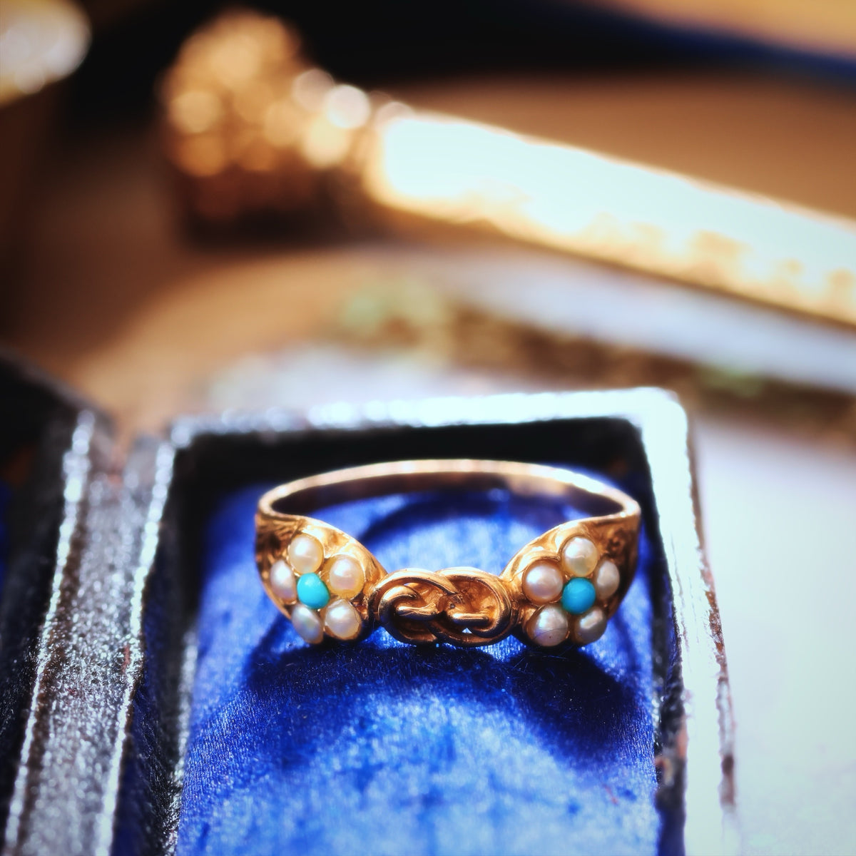 Antique Forget-me-not Turquoise & Wild Pearl Ring