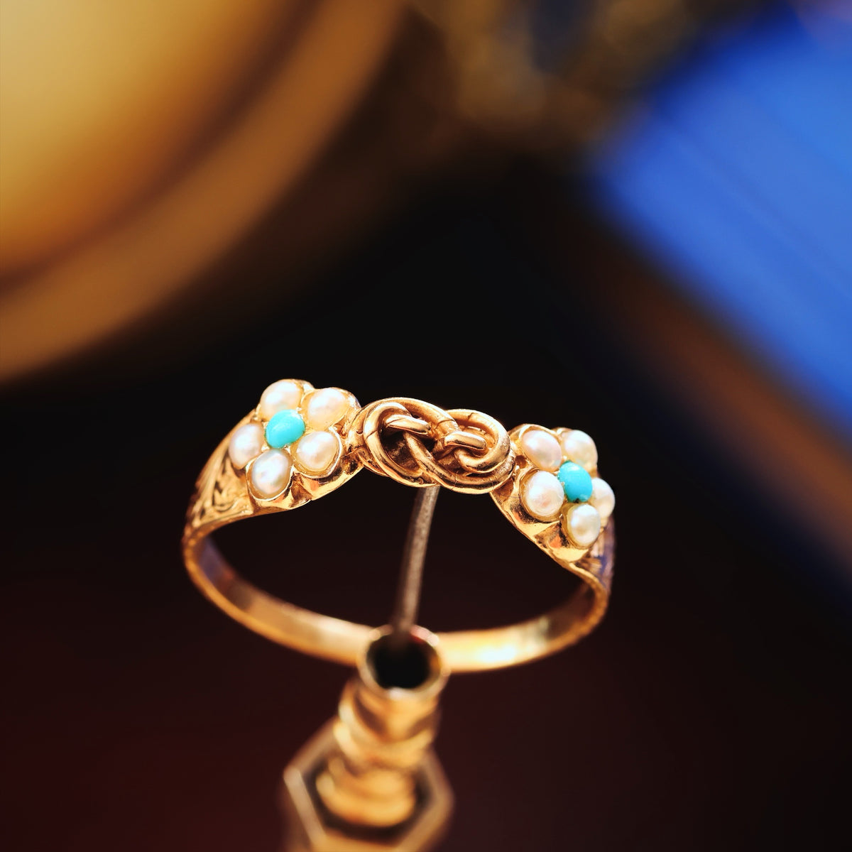Antique Forget-me-not Turquoise & Wild Pearl Ring